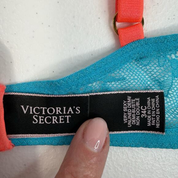 Victoria's Secret 34C Bra Very Sexy Unlined Demi Push Up Underwire Sheet Teal - Picture 12 of 16